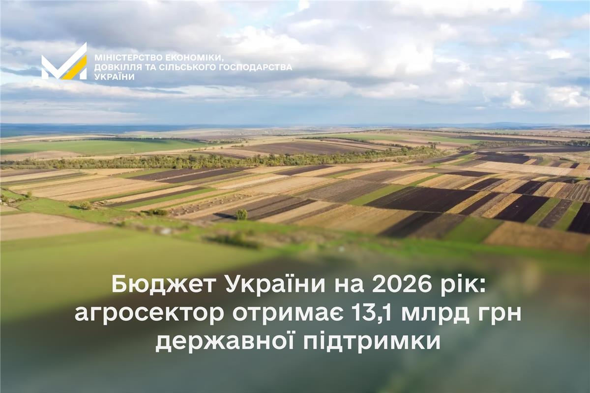 Бюджет України на 2026 рік: агросектор отримає 13,1 млрд грн державної підтримки