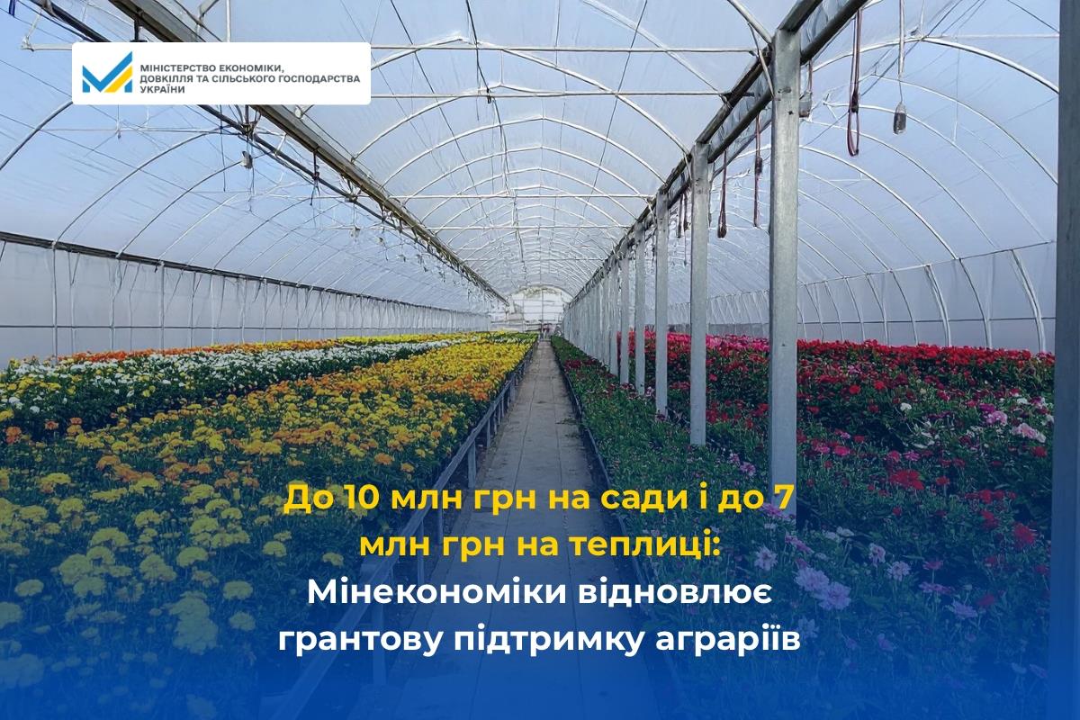 До 10 млн грн на сади і до 7 млн грн на теплиці: Мінекономіки відновлює грантову підтримку аграріїв
