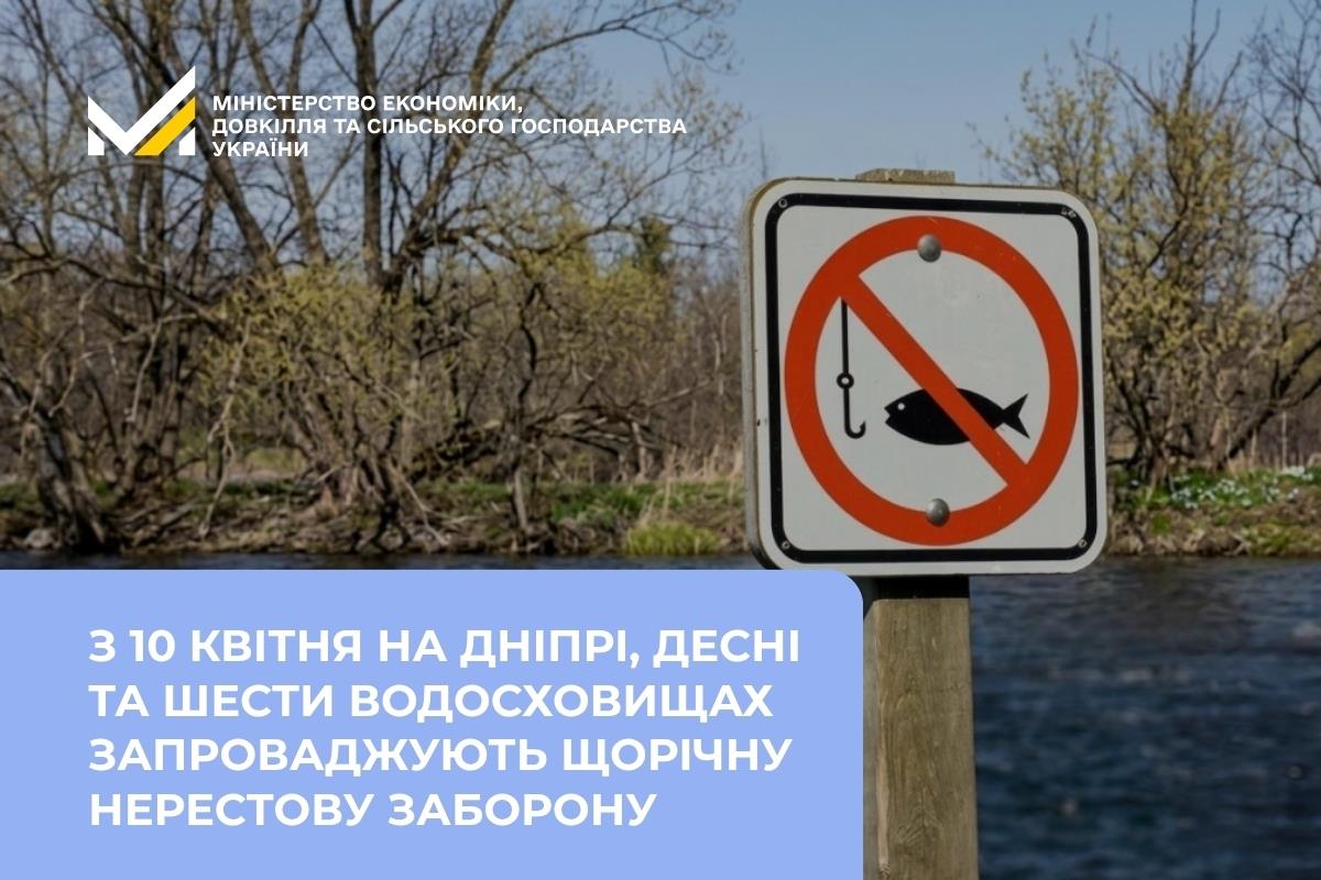 З 10 квітня на Дніпрі, Десні та шести водосховищах запроваджують щорічну нерестову заборону