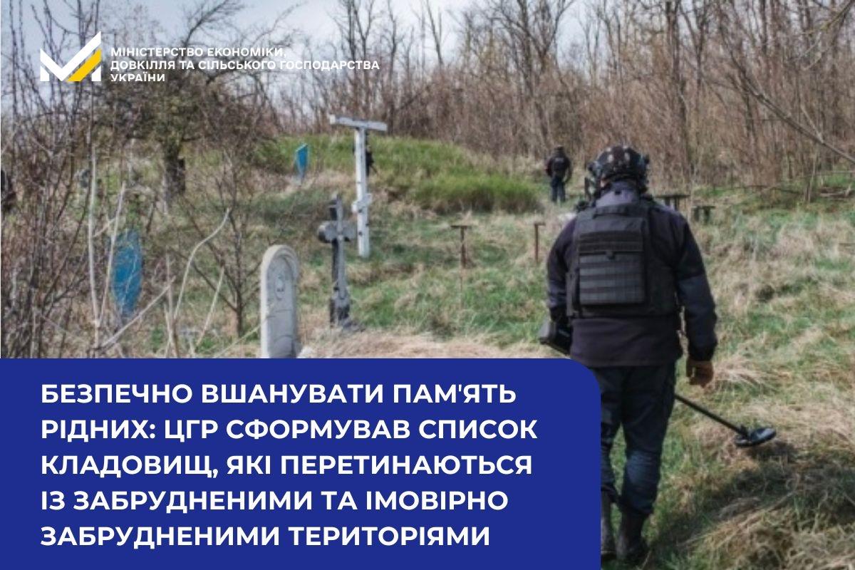 Безпечно вшанувати памʼять рідних: ЦГР сформував список кладовищ, які перетинаються із забрудненими та імовірно забрудненими територіями