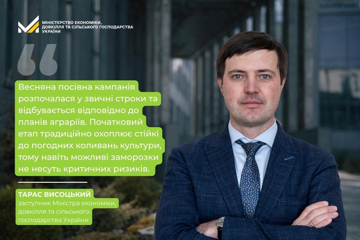 Тарас Висоцький: Весняна посівна стартувала у 17 областях,  аграрії засіяли вже 200 тис. га