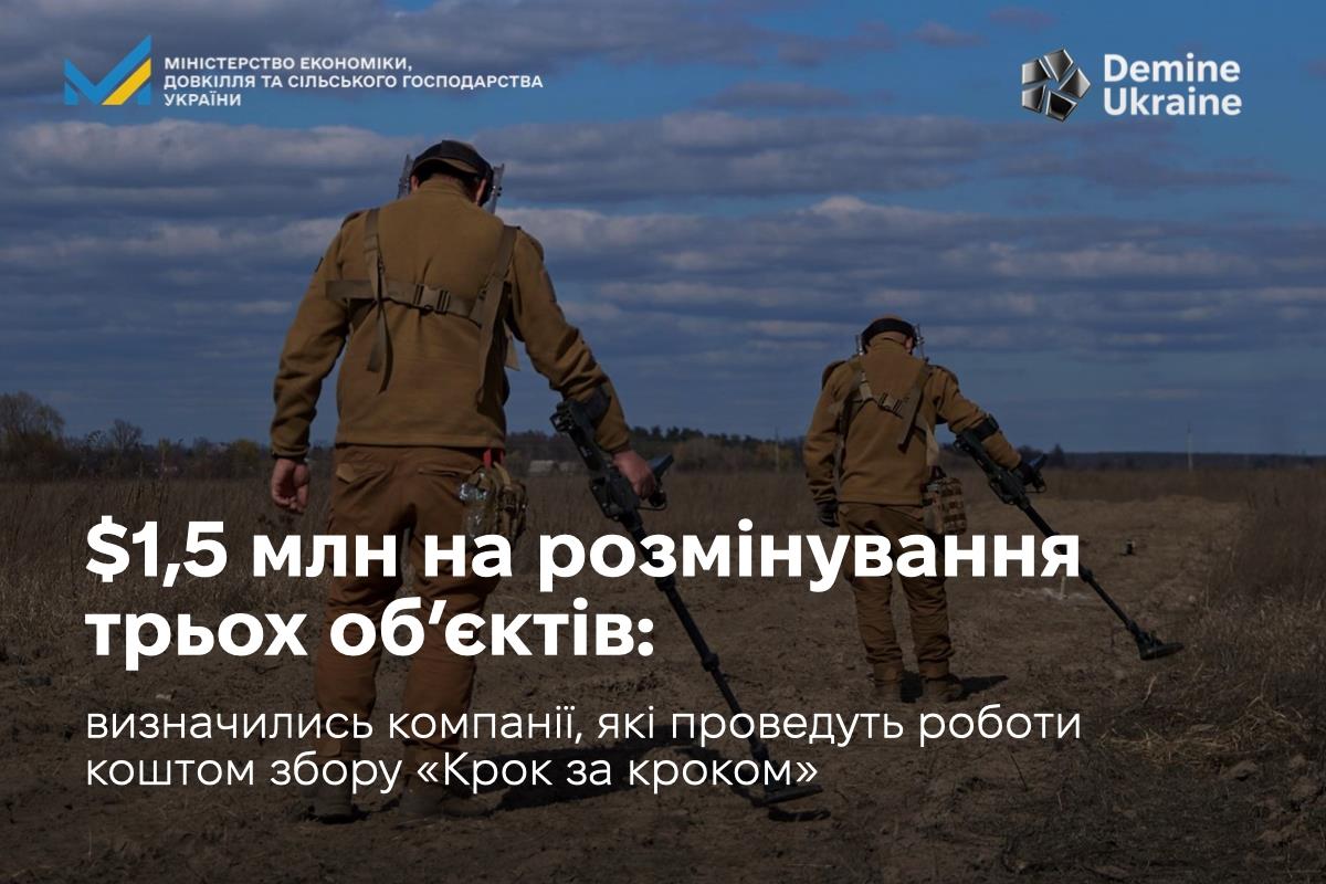 1,5 млн доларів на розмінування трьох обʼєктів: визначились компанії, які проведуть роботи коштом збору «Крок за кроком»