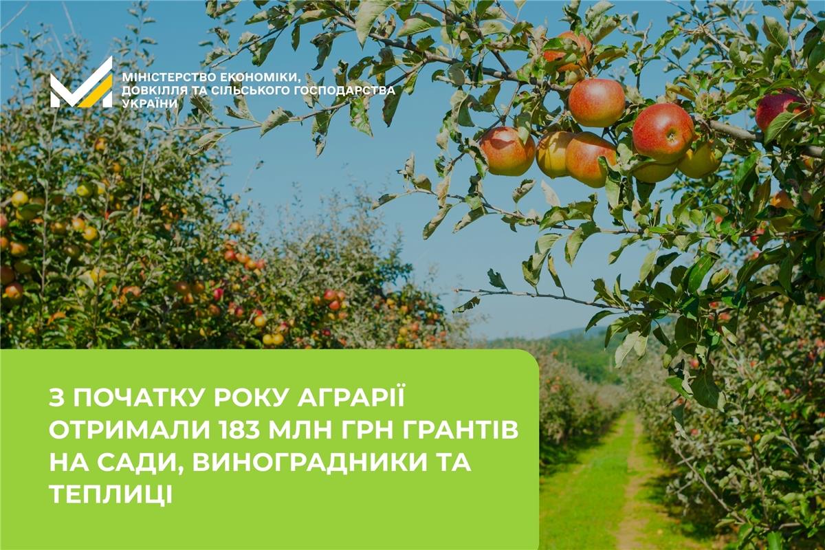 З початку року аграрії отримали 183 млн грн грантів на сади, виноградники та теплиці 